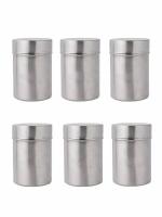 Abode Sober Silver stainless steel storage container| Jar for kitchen storage| 450ml Set of 6 Silver