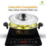 Kashvi Kitchen Accessories | kadai/kadhai/karahi with Stainless Steel lid | 26cm Diameter 3.5L Capacity Pan Non Stick naturally Induction/Gas stove/Electric capability Cookware Cooking Cooktop Combo Set | Made of Cast Iron
