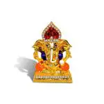 Adhvik Ganesha/ganpati/bappa Idol( Mini Vighnaharta St-484) White Stone Multicolor Metal God Stand for Home Décor/car Dashboard/temple Puja/office Table Showpiece
