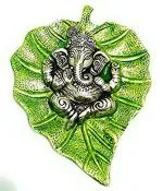 Kridaykraft Multicolour Handmade Decorative Feng Shui Metal Pan Leaf Hanging Ganesh Ji Statue (Silver Green)