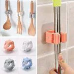 Broom Mop Holder Broom Gripper Holds Self Adhesive Reusable No Drilling Super Anti-Slip Wall Mounted Storage Rack Plastic (Pack of 3)