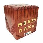 PEBBLECRAFTS Brown Handmade Wooden Square Money Box 10.2 x 10.2 x 10.2 Centimeters