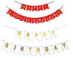 Webble Combo Happy Birthday Banner Bunting Flag/Banner for Birthday and Happy Anniversary Decoration Items Paper Decoration Material - White & Red