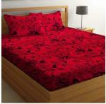 Decent Home Red Microfiber Double Floral Flat Bedsheet (228 x 228 cm)