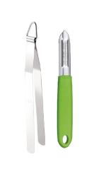 First Front Stainless Steel Roti Chimta Tong With Stainless Steel Vegetable Peeler and Multicolour, Pack of 2