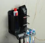 Flaner Acrylic Wall Mounted SELF ADHESIVE Toothbrush Holder Toothpaste Stand For Bathroom Accessories( Black, NO DRILLING)