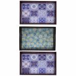 ANGIRA HANDICRAFTS Handmade Wooden Tray with Handprinted Designs Serving Trays Set of 3 Tray