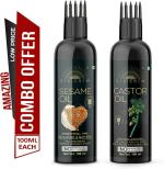 Desi Crew 100 Percent Pure Sesame and Castor Oil with Comb Applicator Cold Pressed for Skin, Body and Hair Care 100 ml Each