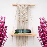 Ecofynd Wood, Cotton Bohemian Boho Nordic Style Macrame Wall Hanging Shelf, 16 Inches