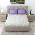 Home Blendz -300 TC SOFTEST 100 % COTTON FLAT BEDSHEET WITH PILLOW COVER (90*100 INCH , Double) PURPLE_GEOMETRIC