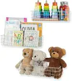 Appeasy White Iron Wall Mounted Wire Baskets-(Pack Of 3)