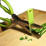 BREAZBELL Vegetables Cutting Scissor Multipurpose Kitchen Herb Scissors Stainless Steel 5 Blade Scissors Cut Herb Spices Cooking Tools Vegetable Cutter With Cleaning Brush-1PC