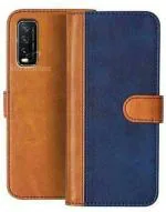 AmericHome Vivo Y12S Model V2033, V2069 Blue, Brown Rubber, Cloth, Artificial Leather Shock Proof Mobile Back Cover