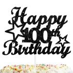 Festiko Happy 100th Birthday Cake Topper For Boys Girls Cheer To 100 Years Old Cake Decor 100th Birthday Themed Party Supplies Decorations Black Glitter