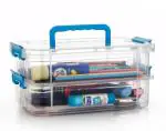 Kayru Plastic Storage Box - 2 Layer Stack & Carry Box,Transparent Rectangular Multi Utility Detachable, Portable & Stackable Space Saving Organiser with Lid