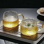 AVMPHD Glass Mug with Golden Handle for Coffee,Tea,Milk,Green Tea,Lemon Tea (Pack of 2 Mugs,440 ML,Transparent)