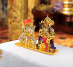 Adhvik HHRI0349-11 Jai Shree Ram/bajrang Bali with Flag (Mini St/1987 Anmol Plus Siting Hanuman) Multi-Color Metal God Stand for Home Décor/car Dashboard/temple Puja/office Table Showpiece