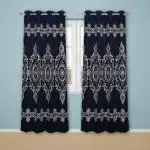 Parda Online Damas Design , Navy Blue Jacquard Damas Eyelet Art Window Curtain 7ft, (Pack of 4)