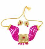 Bella Store Pink Brass Handmade Kundan Golden Chokar Necklace with Shining Beads for Women