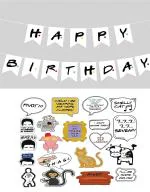 Festiko 21Pcs Tv Show Happy Birthday Decoration Combo (20Pcs Photo Booth Props, 1 Set Happy Birtday Photo Banner) For Friends Birthday Party Decoration Item, Birthday Supplier White