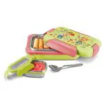 Milton More Meal Insulated Inner Stainless Steel Small Tiffin Box, 600 ml, with Inner Stainless Steel Container, 120 ml and Spoon, Green | Food Grade | Easy to Carry | Easy to Clean