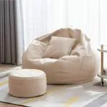 GIGLICK Brand Faux Leather 4XL Bean Bag with Footrest & Cushion Ready to Use with Beans Color- (Cream)