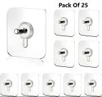 SHOPITECH Self Adhesive Nails Wall Hooks Strong Non-Trace No Drilling Installation Sticky Hook for Hanging Photo Frame Kitchen Bathroom Office (Pack of 25, Transparent)