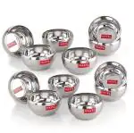 HAZEL Serving Bowl Set of 12 | Stainless Steel Bowl for Dessert, Cereal, Smoothie | Steel Katori Set Of 12 | 150 ml each, Silver