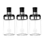 Cutting EDGE Glass Containers for Sauce, Honey, Ghee, Chutney Jar with Dipper for Dinning Table, Kitchen and Restaurant, Set of 3, 250ML