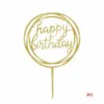 Happy Birthday Cake Topper with happy birthday stickers- Gold