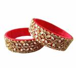 Aashirwad Traders Handmade Red Plastic and Silk Thread Kundan Bangle (Women) - 2.4 (set of 2)