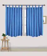 Alemah Cotton Striped Button Closure Tab Top Window Curtain Sea Blue. (4 x 5 Ft)