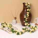 DULI Artificial Cream Rose Creeper Hanging Garland with Leaves for Home Decoration 8 Ft (Pack of 2)