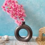 POTZO Black Donut Vase, Medium Size 8X8 Inches, Handcrafted, Centerpiece Tabletop Home Decor Item