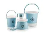 Liza 6 pcs Bigger Jumbo Bathroom Set 25 Liter Bucket, 30 LTR Big Tub, 1.5 LTR Mug, Pedal Dustbin, Stool, Soap Case Colour Brown