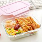 HOMIES , 1 piece, Rectangular glass Storage/Serving Bowl Set lunch tiffin box with Clamp plastic lid (1050ML)
