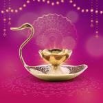 pujaNpujari Brass Diyas for Pooja Room - Swan Design Diya Oil Lamp Stand for Puja/Brass Decor Items for Gifts