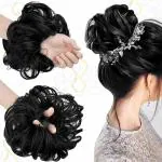 AHS 1 Piece Messy Bun Hair Piece With Elastic Rubber Band Synthetic Hair Scrunchies for Women Girls Black 30 grm