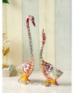 ROMJ Kissing Duck Swan Love Couple Bird Statues Set - White Metal Swan Love Birds Pair (Male - Female) - Romantic Feng Shui Idol Couple Wedding Gift & Home Decor