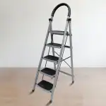 TNT The Next Trend 5 Step Steel Step-Ladder for Home | Heavy Duty Foldable Ladder with Wide Ant-Slip Steps and Anti-Skid Shoes - Grey
