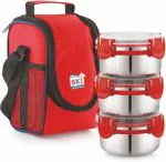 SKI Zip Soft 3 Containers Steel Tiffin Lunch Box With Insulated Zipper Pouch