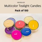 Indoblaze Tea Light Candles - Pack of 100 Unscented Multicolor Candles| Smokeless| 10 gm each
