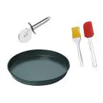 sakoraware Teflon Coated Bakeware Pizza Pan Plate with Silicone Spatula Set, Pizza Cutter