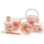 Tedemel Plastic Bucket, Tub & Mug Bathroom Set 11 pcs, Heavy Duty, Large Capacity (Peach)