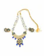 Bella Store Women Dark Blue Brass Handmade Kundan Golden Meenakari Necklace Set