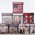 KARTUNBOX Portable Multicolor Square Wooden Foldable Laundry Box (30 X 30 X 30 Cm)