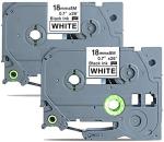 HAIDERY HARDWARE AUTM KSI Black on White Laminated Label Tape Compatible for Brother Tze241 Tze 241 or P Touch PT18R,PT18RZ, PT300, PT-300B, PT310, PT-310B, PT320, PT340 Tze241 (0.7 x 26.2 ft)(18mm x 8m) ( Pack of 2)