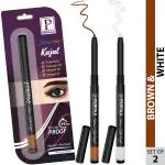 PERPAA Intense Kohl Kajal Pencil Kit Of 2 Different Shades- Brown, White Vegan & Organic,0.35gm Each