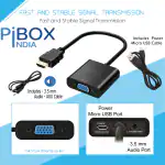 Pibox India HDMI to VGA with Audio and power, Gold-Plated Male to Female VGA for Computer, Desktop, Laptop, PC, Monitor, Projector, HDTV, Raspberry Pi, Media Players, Xbox Black [NOT for VGA to HDMI]