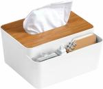 SURKHAMART Tissue Storage Box with Wooden Lid, Remote Control Holder Table Organizer Plastic Storage Container Multi functional Wooden Box living room, bedside table,countertop for offices, cars, restaurants Organizer